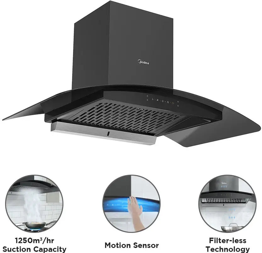 Midea 90V11 Auto Clean Wall Mounted Black 1250 CMH Chimney MH90V11ET28BI-IN