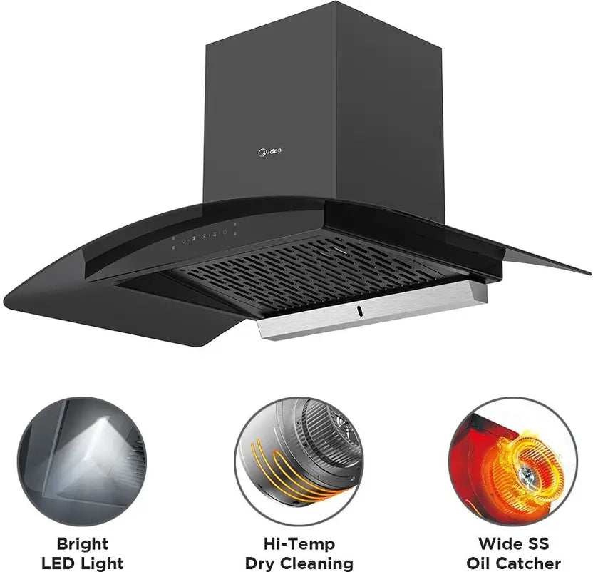 Midea 90V11 Auto Clean Wall Mounted Black 1250 CMH Chimney MH90V11ET28BI-IN