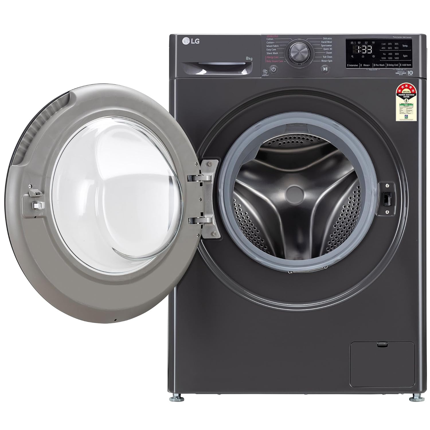 LG 8 Kg, 5 Star, AI Direct Drive Technology, Steam & 6 Motion DD Fully-Automatic Front Load Washing Machine (FHP1208Z3M, Intelligent & Convenient Fabric Care, Allergy Care, Middle Black)