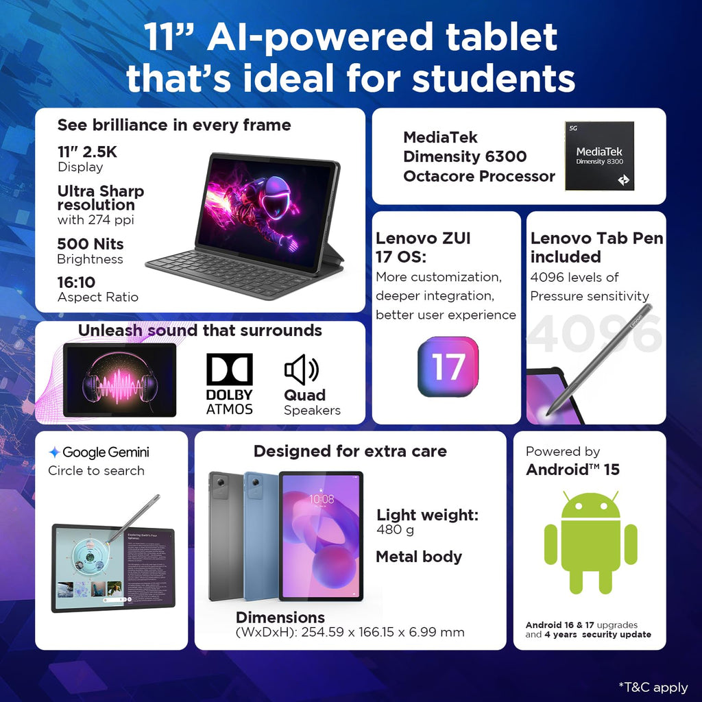 Lenovo Idea Tab with Pen|5G + Wi-Fi|11 Inch,2.5K Display with 500 Nits Brightness|8 GB RAM + 256 GB ROM