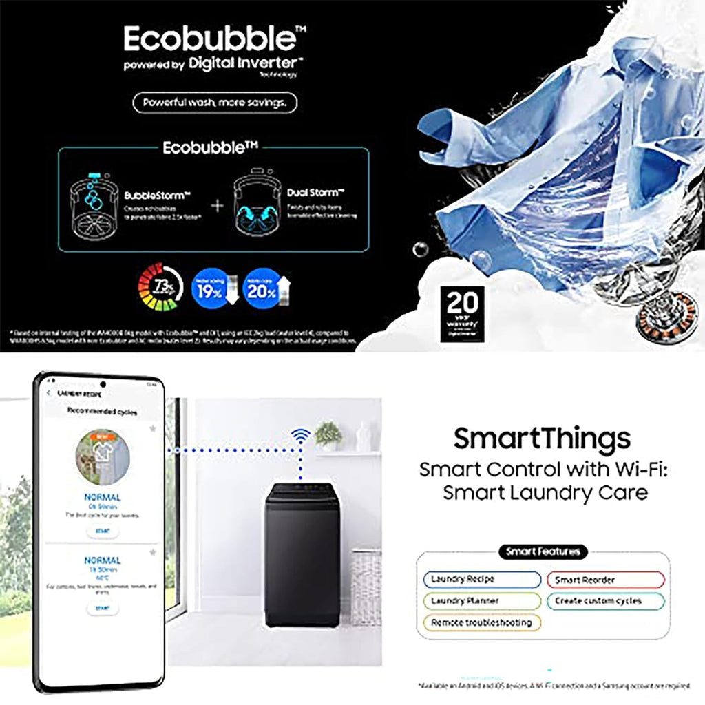 Samsung 9 kg, 5 star, Eco Bubble Technology, Wi-Fi, Soft Closing Door, Fully-Automatic Top Load Washing Machine (WA90BG4542BDTL, Versailles Gray)