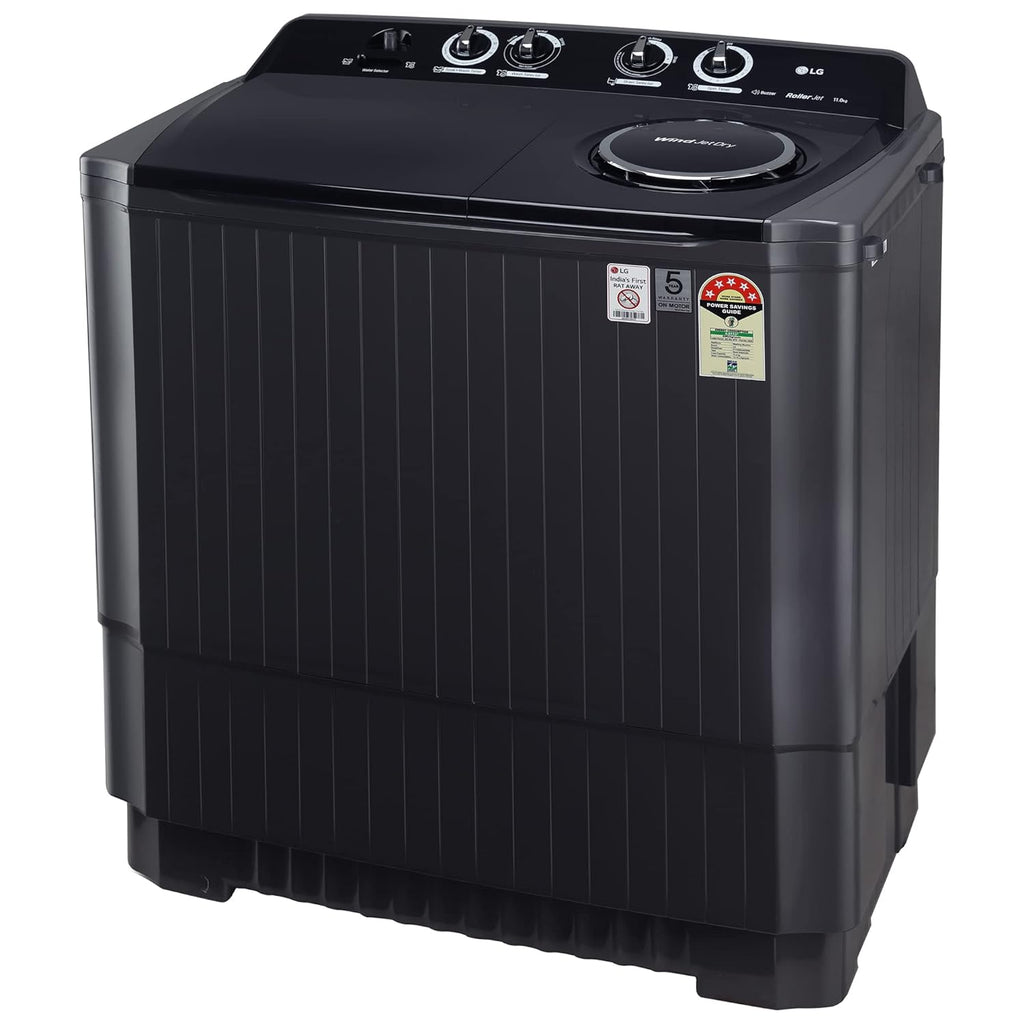 LG 11 Kg 5 Star Wind Jet Dry Rat Away Technology Semi-Automatic Top Loading Washing Machine (P1155SKAZ, Roller Jet Pulsator, Punch + 3, Middle Black)