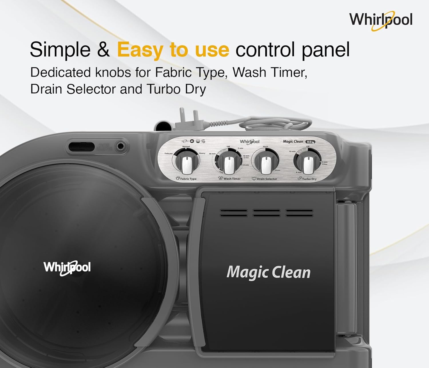 Whirlpool 8.5 kg 5 Star Semi-Automatic Top Loading Washing Machine (MAGIC CLEAN 8.5 GREY DAZZLE,2x Drying Power)
