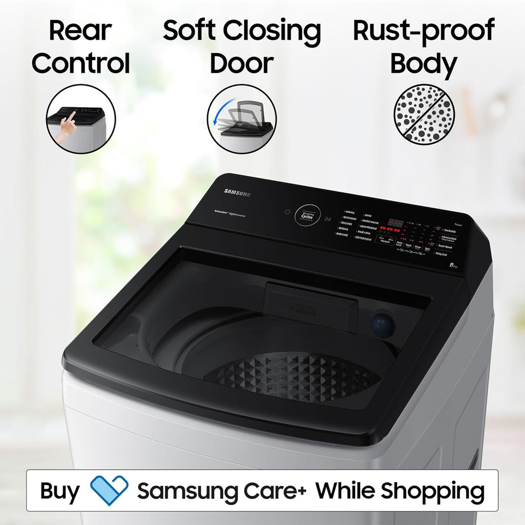 Samsung 8 Kg, Eco Bubble Technology with Super Speed, Soft Closing Door, Fully-Automatic Top Load Washing Machine (WA80BG4545BYTL, Lavender Gray)