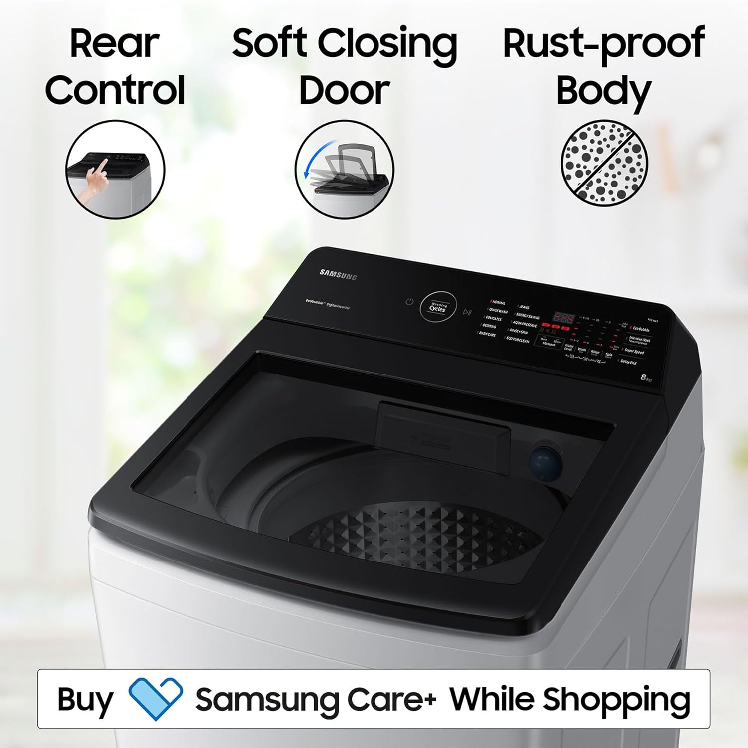Samsung 8 Kg, Eco Bubble Technology with Super Speed, Soft Closing Door, Fully-Automatic Top Load Washing Machine (WA80BG4545BYTL, Lavender Gray)