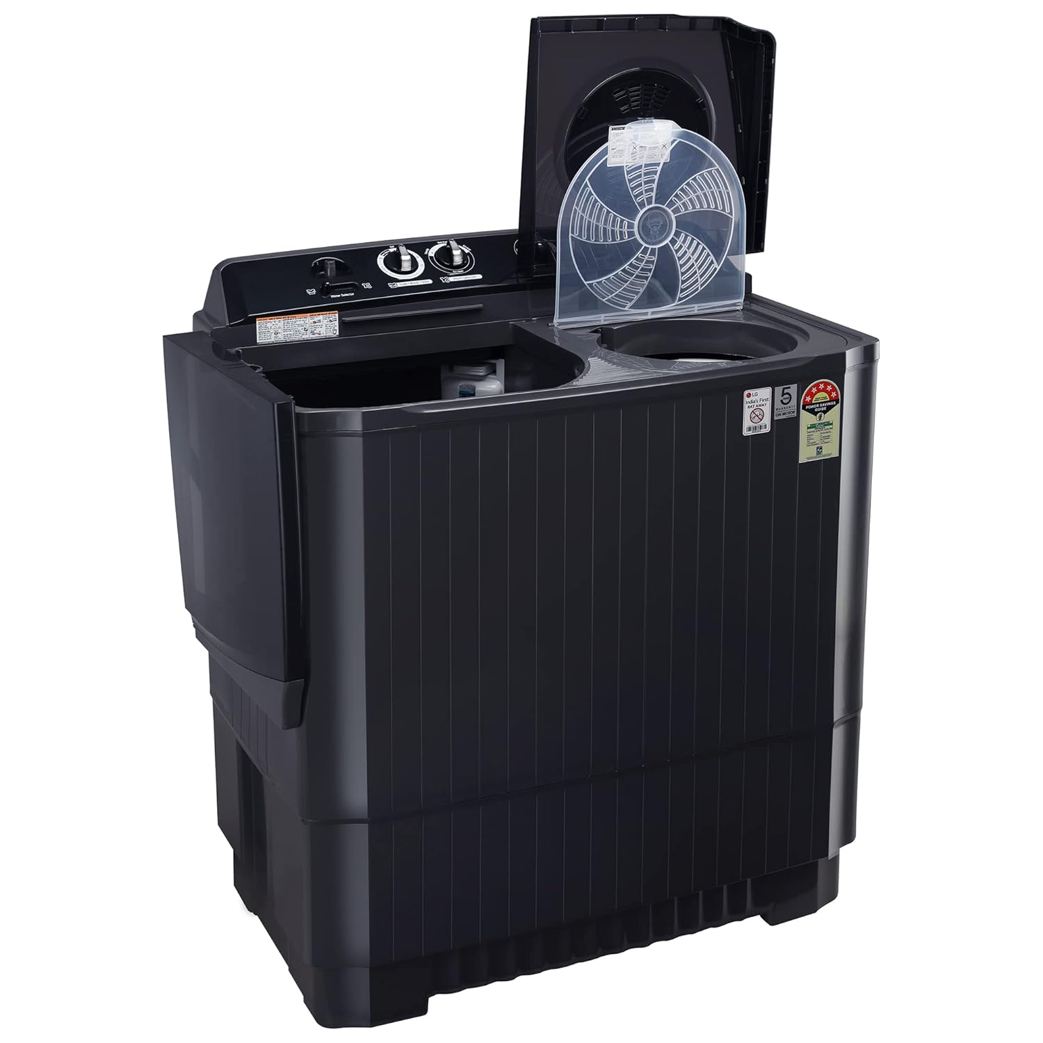 LG 11 Kg 5 Star Wind Jet Dry Rat Away Technology Semi-Automatic Top Loading Washing Machine (P1155SKAZ, Roller Jet Pulsator, Punch + 3, Middle Black)