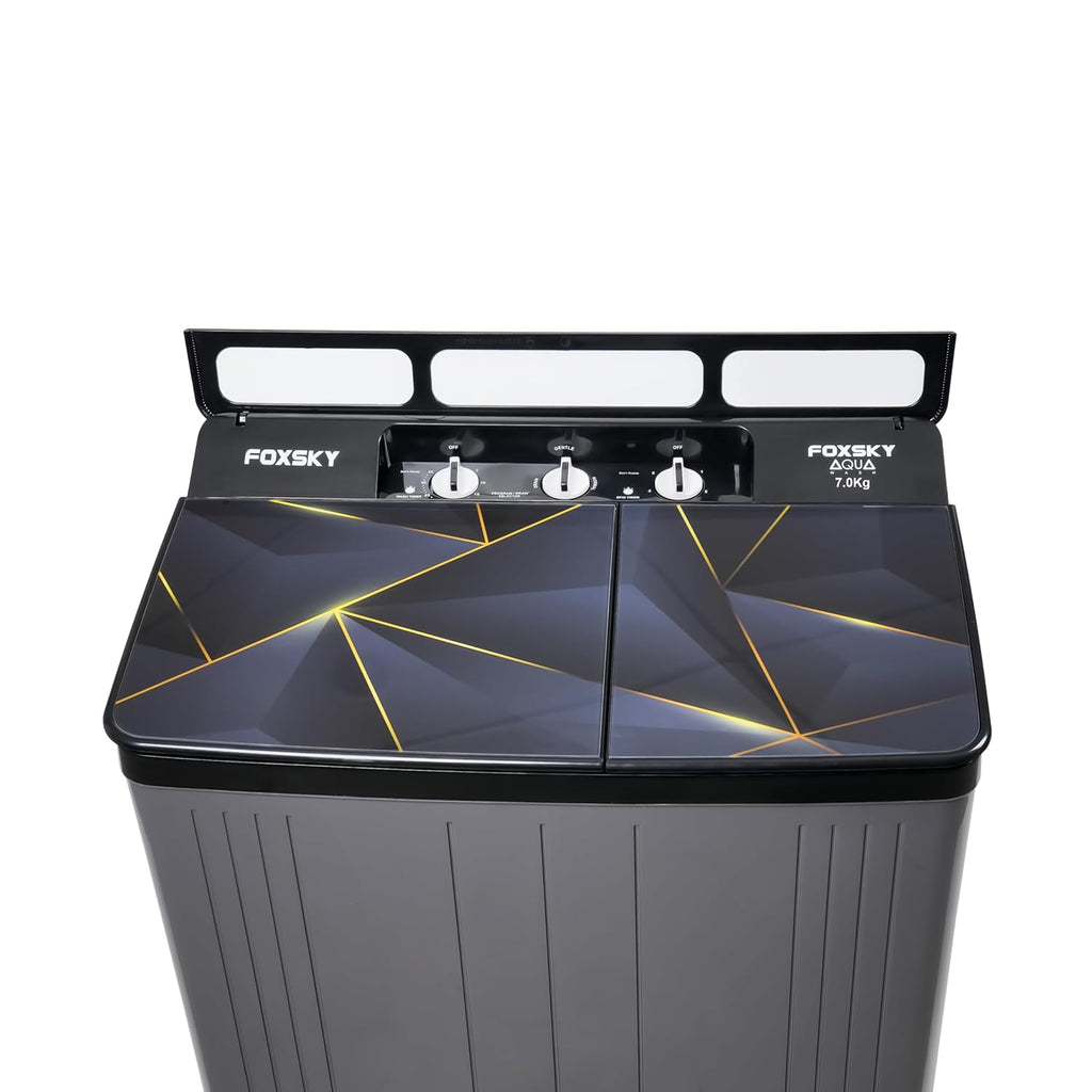Foxsky 7.0 kg 5 Star Semi-Automatic Top Loading Washing Machine Appliance (2024 Model, Powerful Motor, Effective Wash Pulsator, 1370 RPM & Castors)(Aqua Wash 7.0KG)