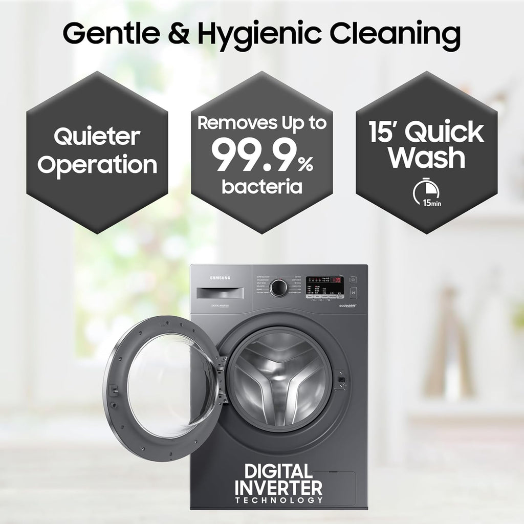 Samsung 7 kg, 5 Star, AI Control, Wi-Fi, Digital Inverter, Motor, Fully-Automatic Front Load Washing Machine (WW70T502NAN1TL, Hygiene Steam, Inox)