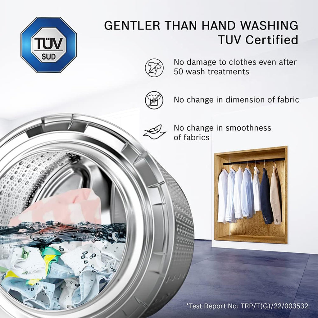 Bosch 8 kg, 5 Star, AI Active Water+, Anti-Tangle, Steam Anti Bacterial, Anti-Wrinkle Fully-Automatic Front Loading Washing Machine (WAJ2826BIN, In-Built Heater, Shiny Silver)