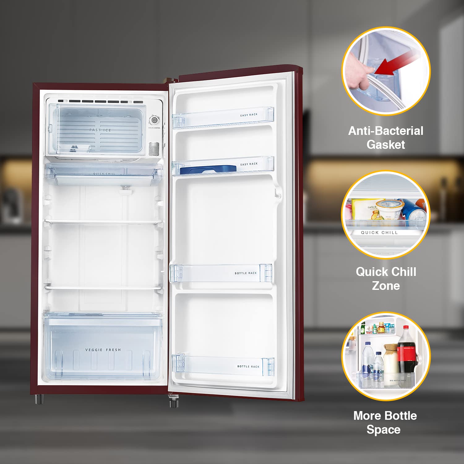 Whirlpool 184 L 2 Star Direct-Cool Single Door Refrigerator (205 WDE CLS 2S SHERRY WINE-Z, Red)