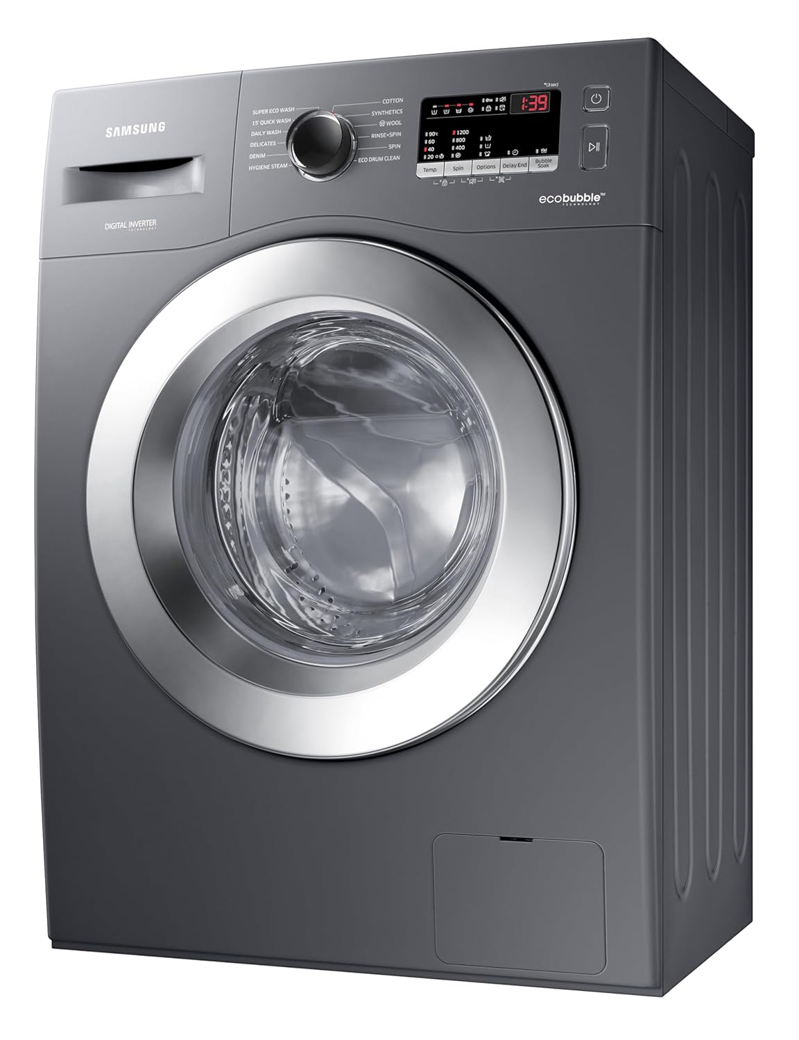 Samsung 7 kg, 5 star, EcoBubble Technology, Hygiene Steam with Inbuilt Heater, Digital Inverter, Fully-Automatic Front Load Washing Machine (WW70R22EK0X/TL, INOX GRAY)