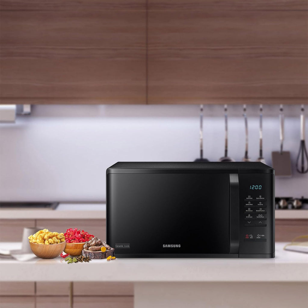 Samsung 23 L Solo Microwave Oven (MS23A3513AK/TL, Black, Auto Cook Programs, Child Safety Lock, Memory Feature, Deodorization, Ceramic Enamel Cavity with 10 year warranty)
