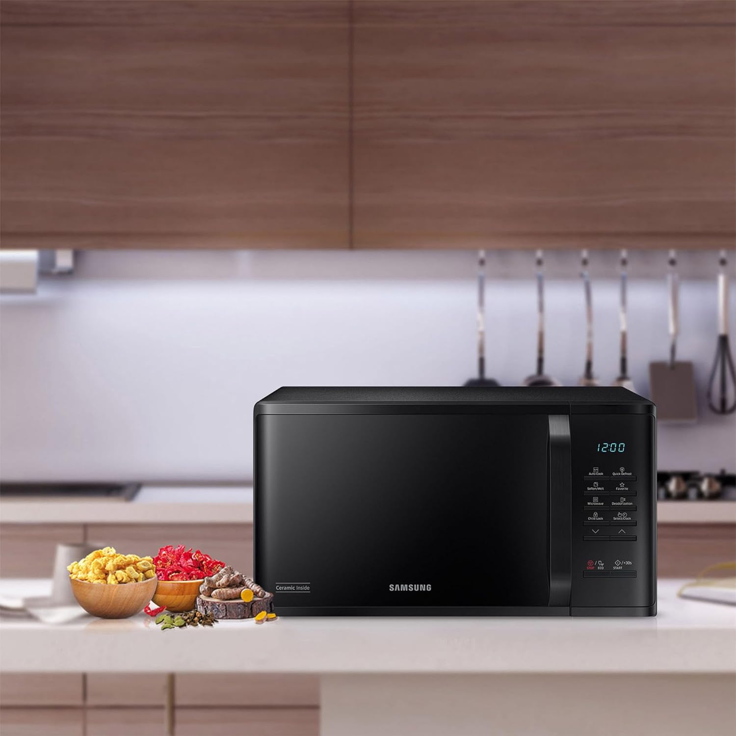 Samsung 23 L Solo Microwave Oven (MS23A3513AK/TL, Black, Auto Cook Programs, Child Safety Lock, Memory Feature, Deodorization, Ceramic Enamel Cavity with 10 year warranty)