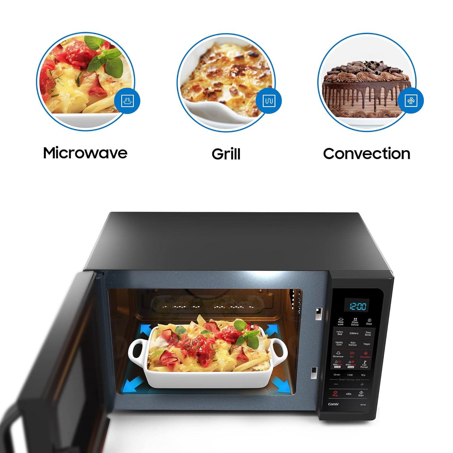 Samsung 21 L, Convection Microwave Oven (CE73JD-B1/XTL, Black, Various Cooking Modes, Pre heat, Eco Mode, Power Defrost, Auto Cook, Wire Rack, Ceramic Enamel Cavity with 10 year warranty)