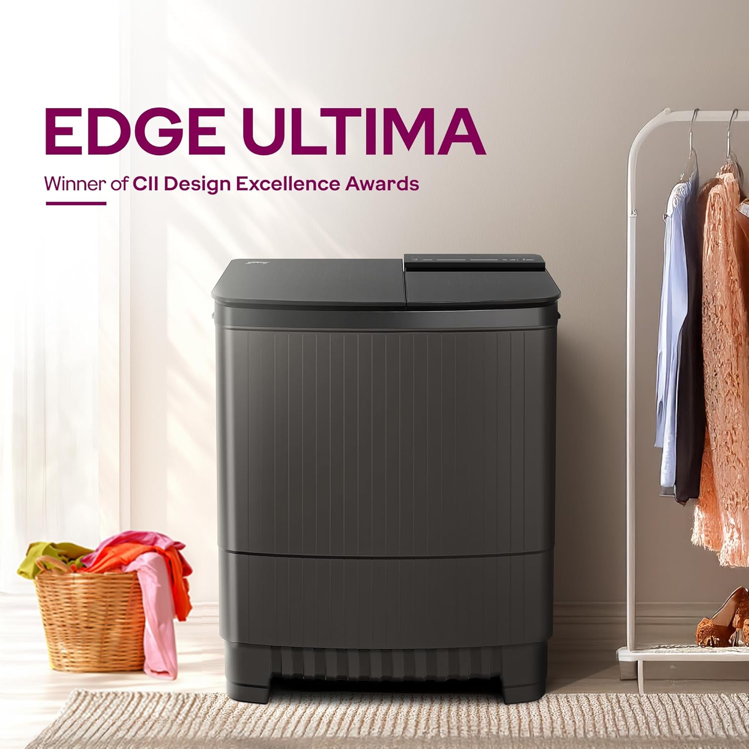 Godrej 8 Kg 5 Star, With Soft Shut Wash Lid, Semi-Automatic Top Loading Washing Machine (WSEDGE ULTS 80 5.0 DB2M CSGR, Crystal Grey, Stainless Steel Wash and Spin Drum)