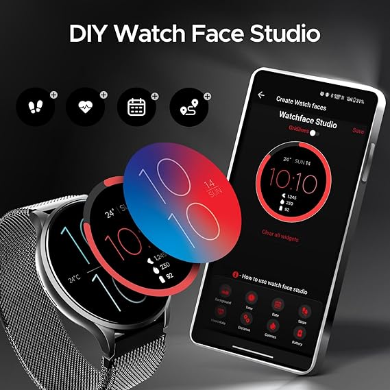 boAt Lunar Orb | Smartwatch with 1.45" (3.68cm) Amoled Display, BT Calling,  Crest+ OS, Watch Face Studio