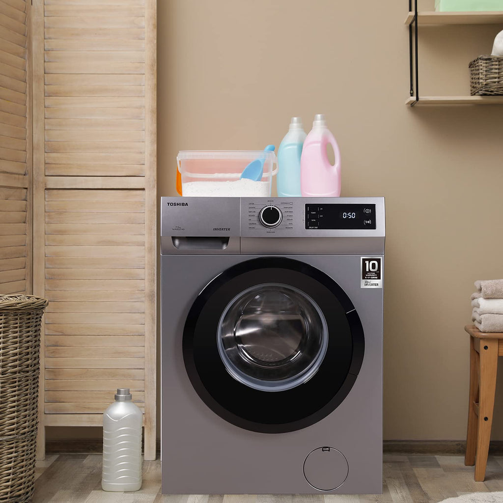 TOSHIBA 7.5 kg Fully Automatic Front Load Washing Machine with In-built Heater Silver  (TW-BJ85S2-IND(SK))
