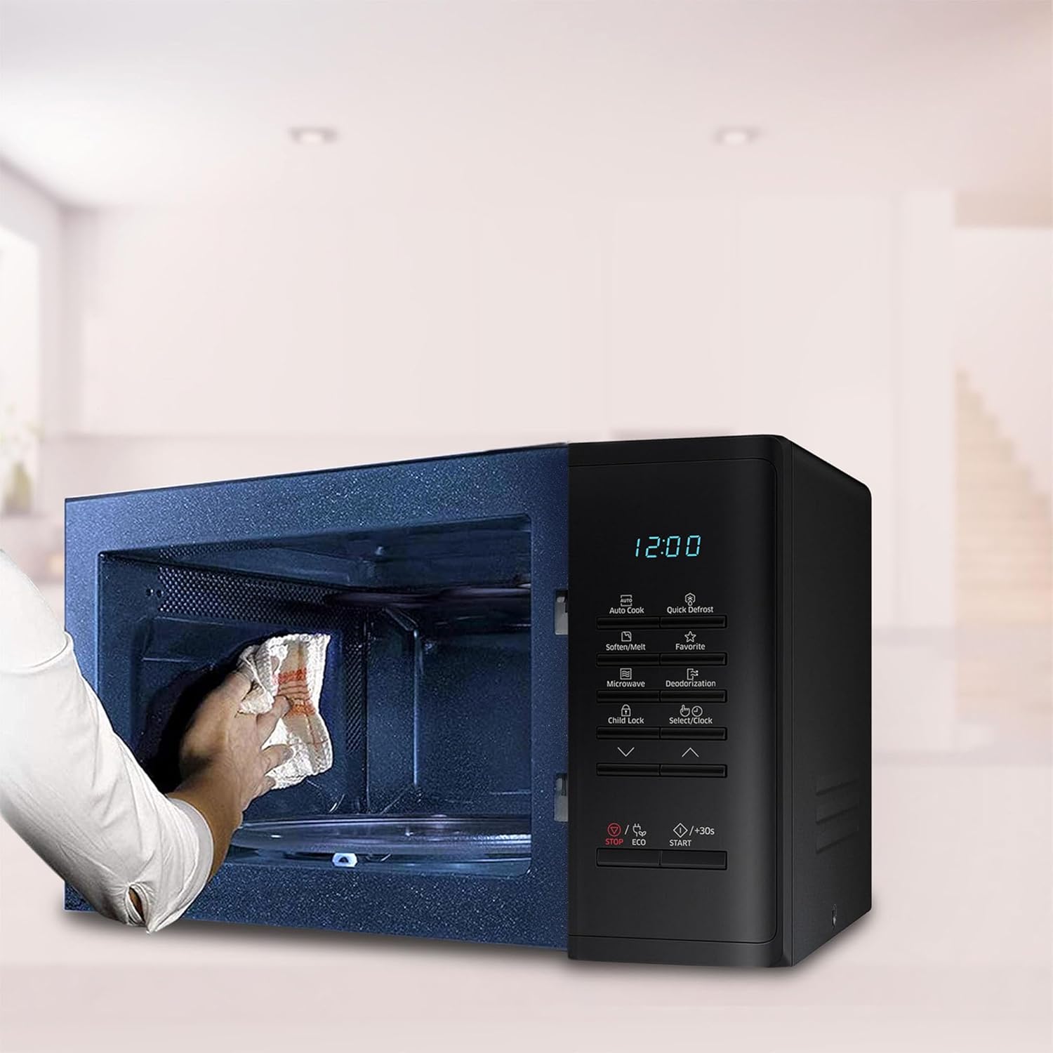 Samsung 23 L Solo Microwave Oven (MS23A3513AK/TL, Black, Auto Cook Programs, Child Safety Lock, Memory Feature, Deodorization, Ceramic Enamel Cavity with 10 year warranty)