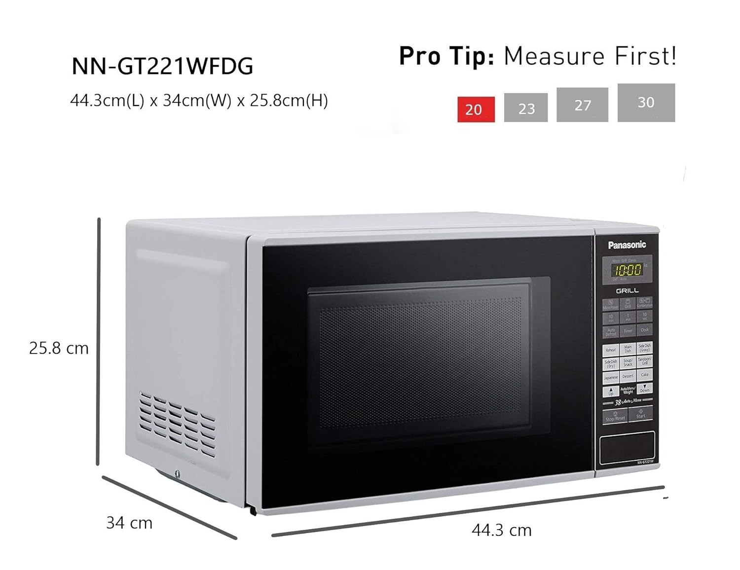 Panasonic 20L Grill Microwave Oven(NN-GT221WFDG,White, 38 Auto Cook Menus )