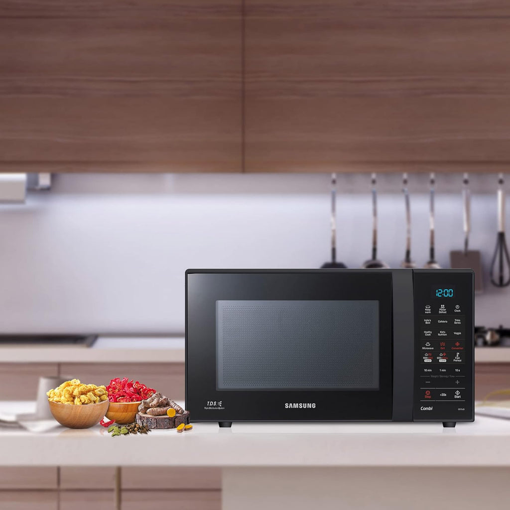 Samsung 21 L, Convection Microwave Oven (CE73JD-B1/XTL, Black, Various Cooking Modes, Pre heat, Eco Mode, Power Defrost, Auto Cook, Wire Rack, Ceramic Enamel Cavity with 10 year warranty)