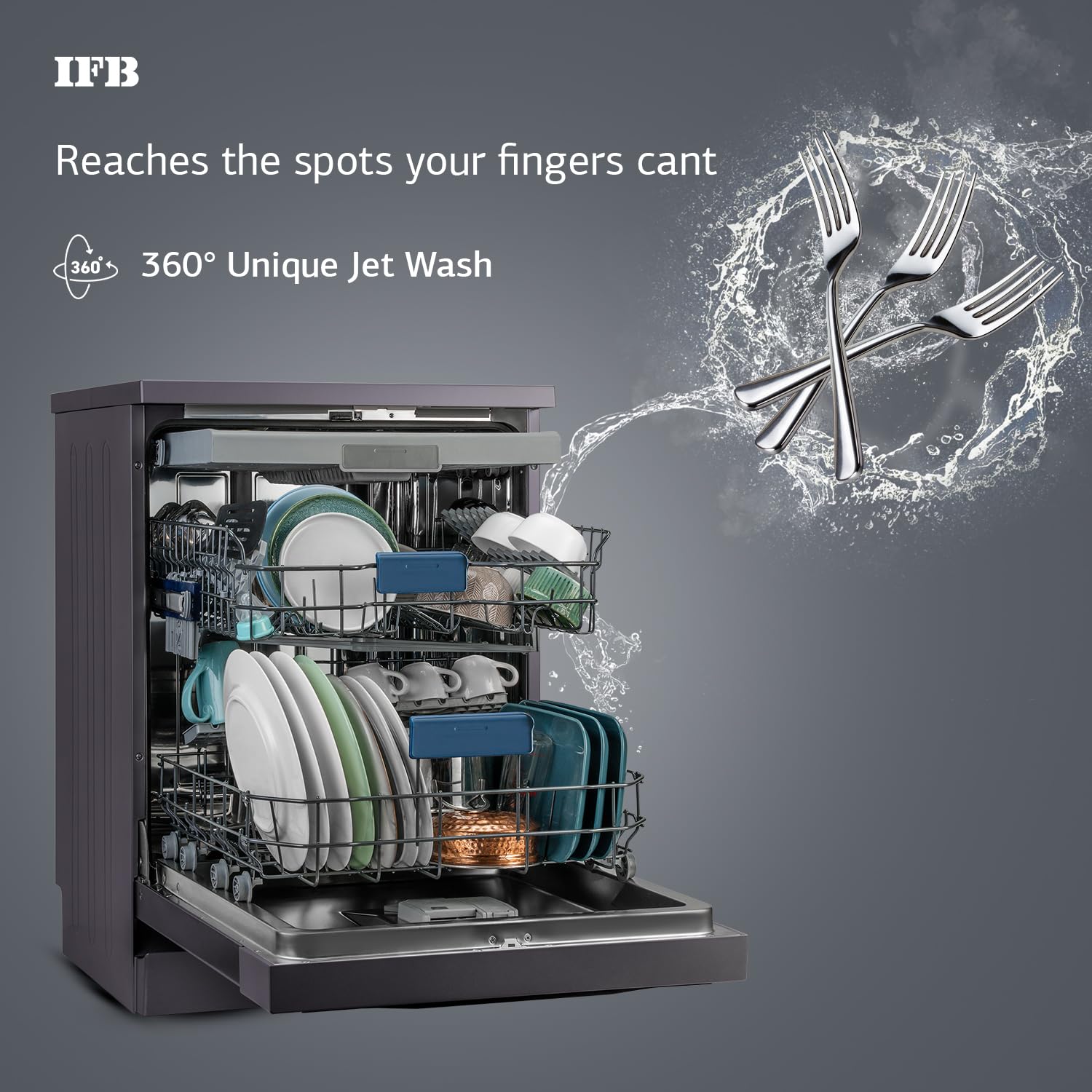 IFB 16 Place Settings with DeepClean® Technology Powered by AI Freestanding Dishwasher (Neptune VX16, Inox Grey, Largest Capacity Washes upto 92 Utensils, 70° Hot Water Wash)