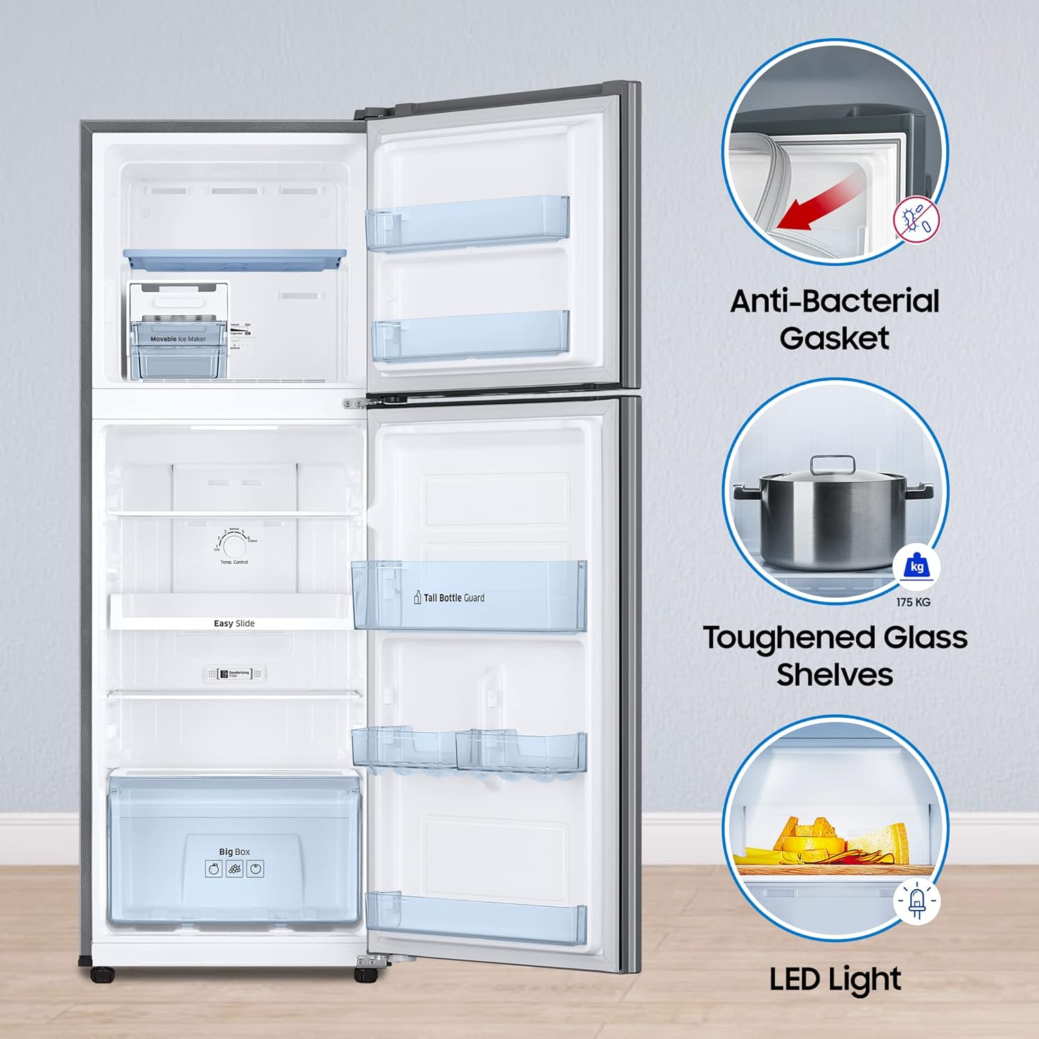Samsung 236 L, 2 Star, Digital Inverter, Frost Free Double Door Refrigerator (RT28C3032GS/HL, Gray Silver)