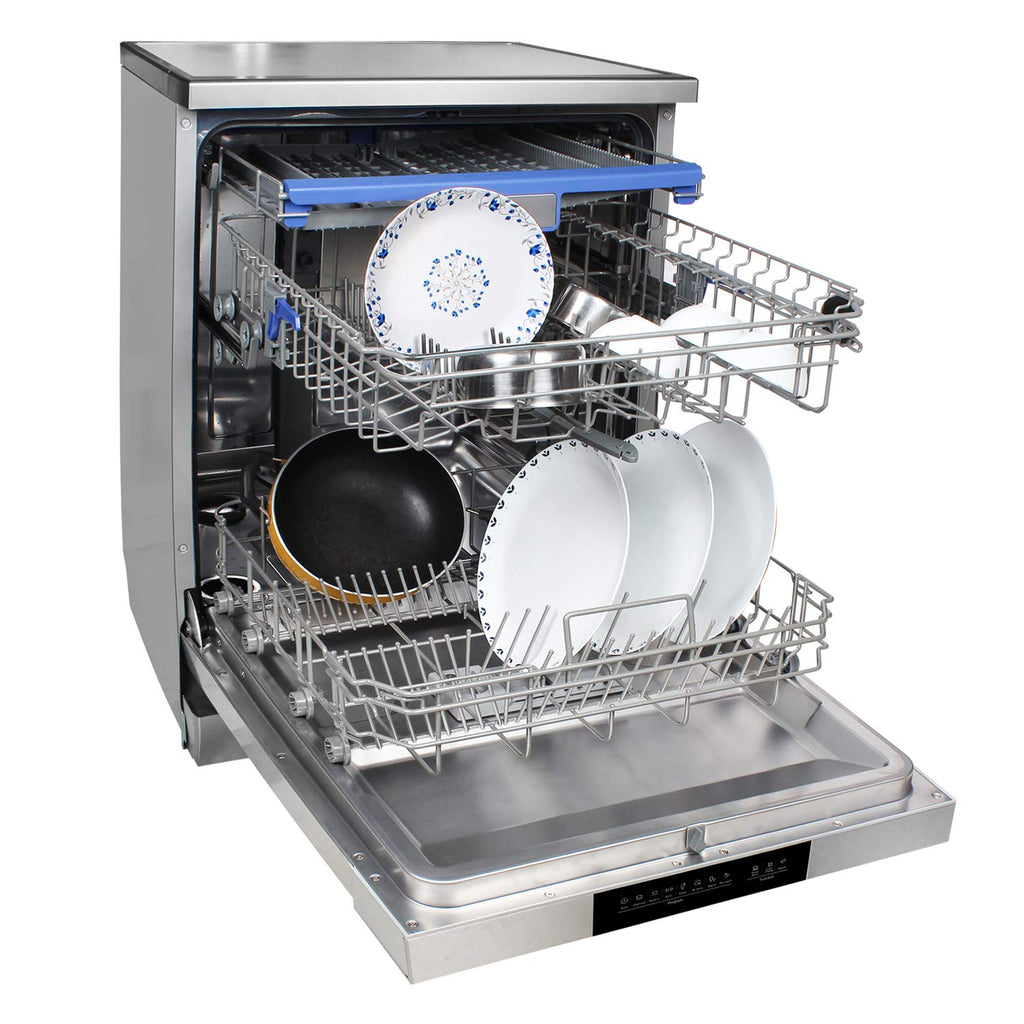 Faber 14 Place Settings Free Standing Dishwasher,8 Wash Programs, LED Display, Adjustable Racks, 3D Wash for Tough Stains, FFSD 8PR 14S, Silver