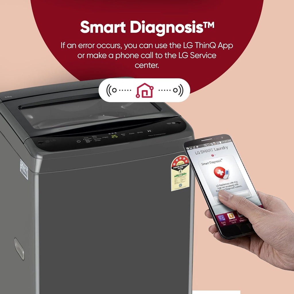LG 8 Kg 5 Star Smart Inverter Technology Fully Automatic Top Load Washing Machine (T80VBMB4Z, Turbodrum, Auto Prewash, Stainless Steel drum, LED Display, Smart Diagnosis, Middle Black)