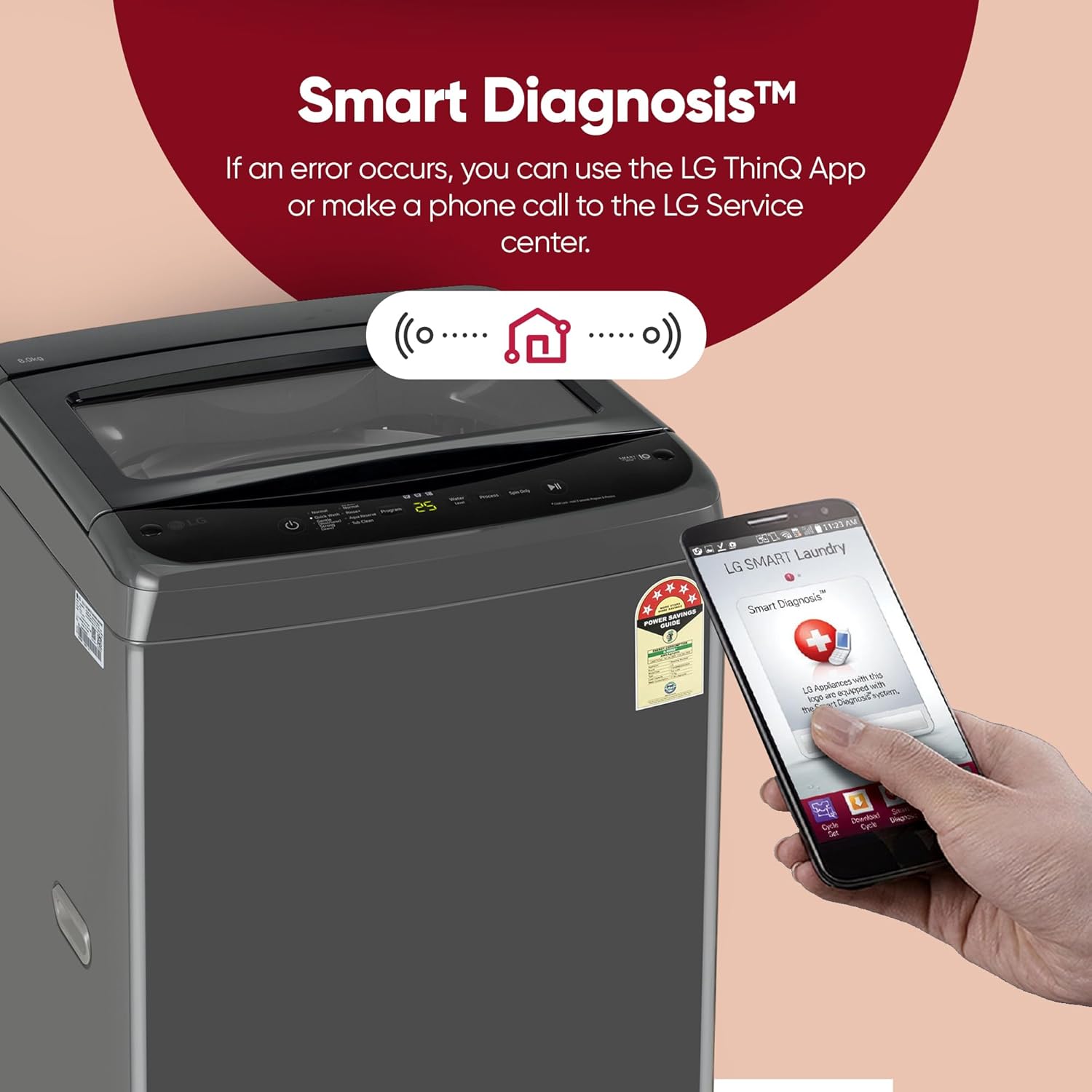 LG 8 Kg 5 Star Smart Inverter Technology Fully Automatic Top Load Washing Machine (T80VBMB4Z, Turbodrum, Auto Prewash, Stainless Steel drum, LED Display, Smart Diagnosis, Middle Black)