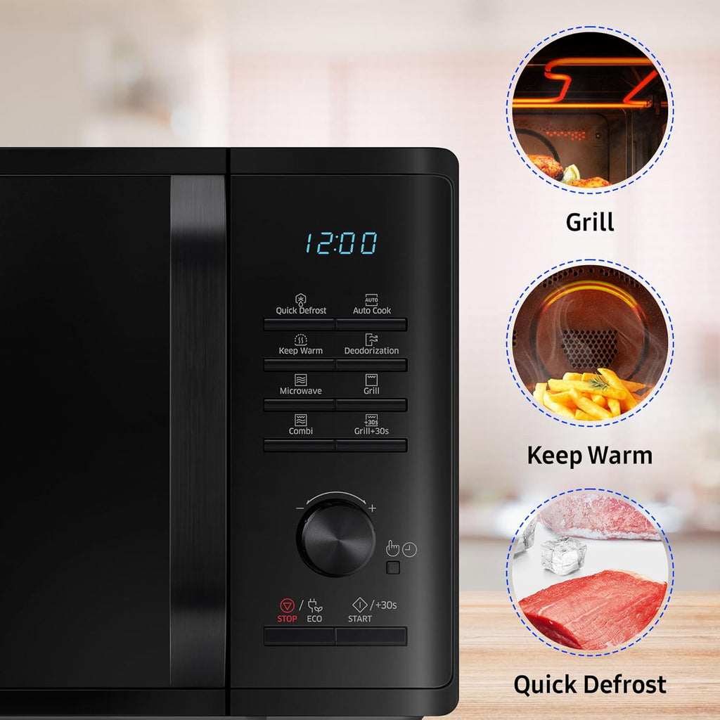 Samsung 23 L Grill Microwave Oven (MG23A3515AK/TL, Black, Various Auto Cook Programs, Keep Warm, Quick Defrost, LED Display, Ceramic Enamel Cavity, Wire Rack with 10 year warranty)