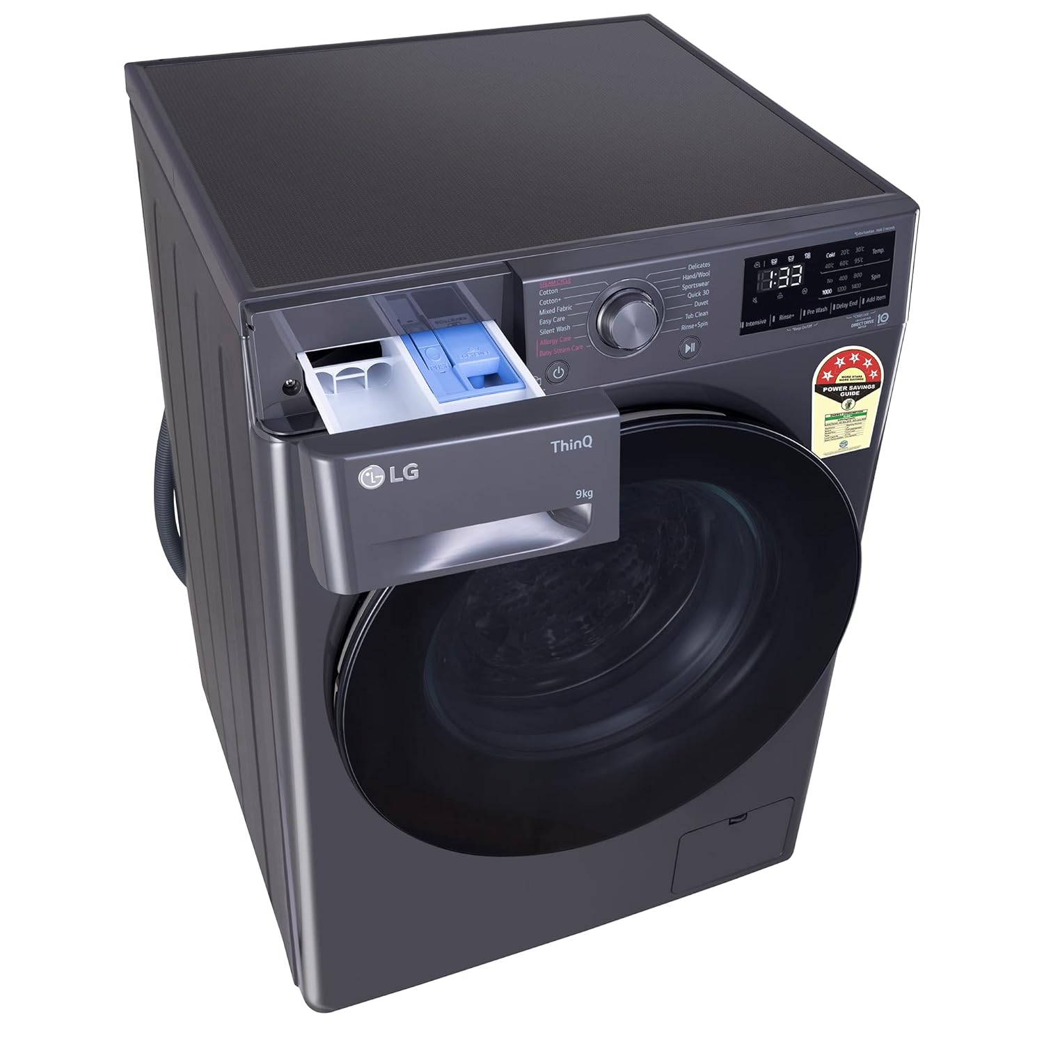 LG 9 Kg, 5 Star, AI Direct Drive Technology, Steam, 6 Motion DD & Wi-Fi Fully-Automatic Front Load Washing Machine (FHP1209Z5M, Intelligent & Convenient Fabric Care, Allergy Care, Middle Black)