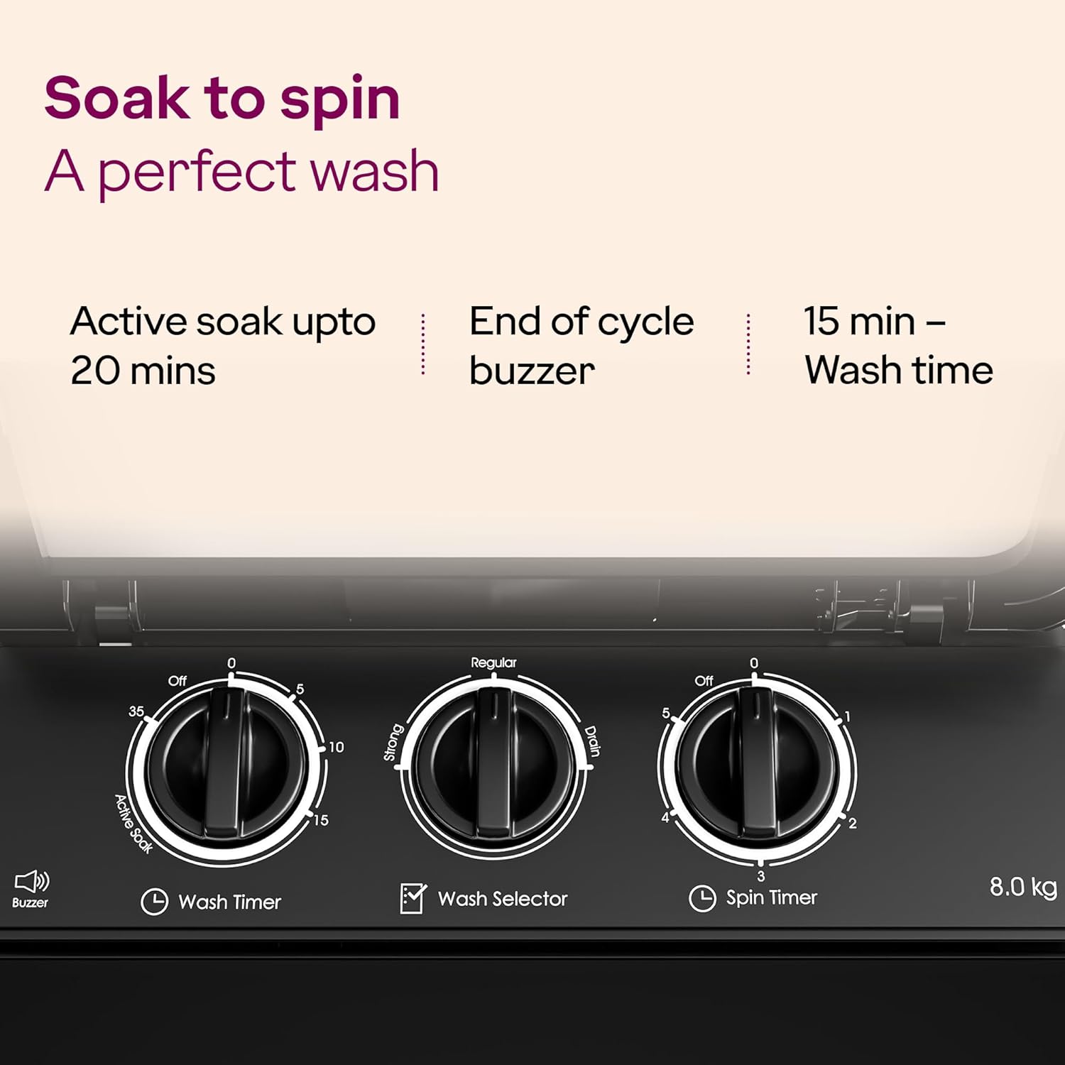 Godrej 8 Kg 5 Star, With Soft Shut Wash Lid, Semi-Automatic Top Loading Washing Machine (WSEDGE ULTS 80 5.0 DB2M CSGR, Crystal Grey, Stainless Steel Wash and Spin Drum)
