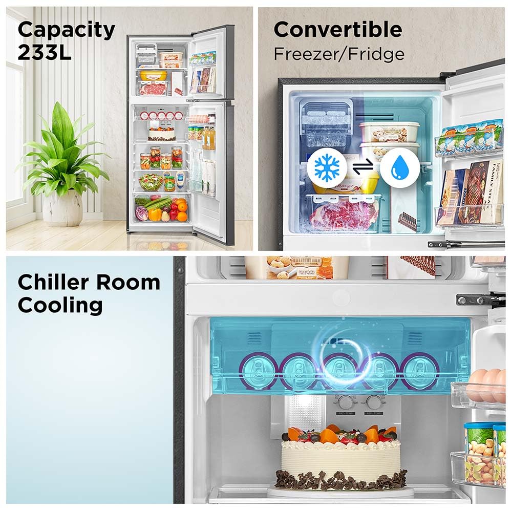 Midea, Convertible, Net Capacity 233 L, Real Inverter, 2 Star, Crystal Silver,MDRT359FGI50