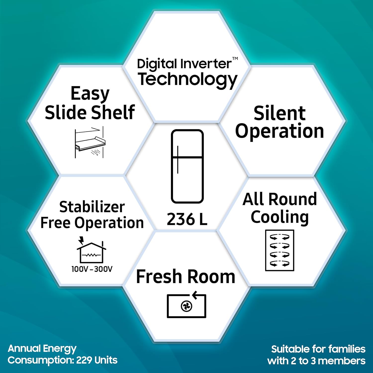 Samsung 236 L, 3 Star, Digital Inverter, Frost Free Double Door Refrigerator (RT28C3053S8/HL, Silver, Elegant Inox)