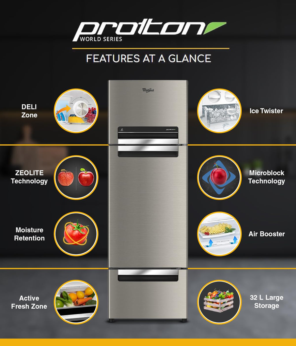 Whirlpool 235 L(253D) Frost Free Triple-Door 5 Star Refrigerator(Fp 253D Protton Roy Artemis Steel(Z) Double Door Refrigerator Space, 2024 Model)