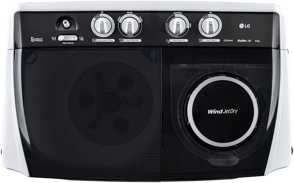 LG 9.5 kg 5 Star Wind jet dry Semi-Automatic Top Load Washing Machine (P955ASGAZ, Dark Gray, Roller Jet Pulsator)