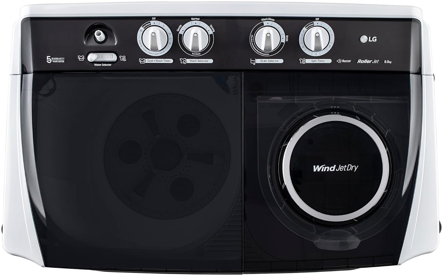 LG 9.5 kg 5 Star Wind jet dry Semi-Automatic Top Load Washing Machine (P955ASGAZ, Dark Gray, Roller Jet Pulsator)