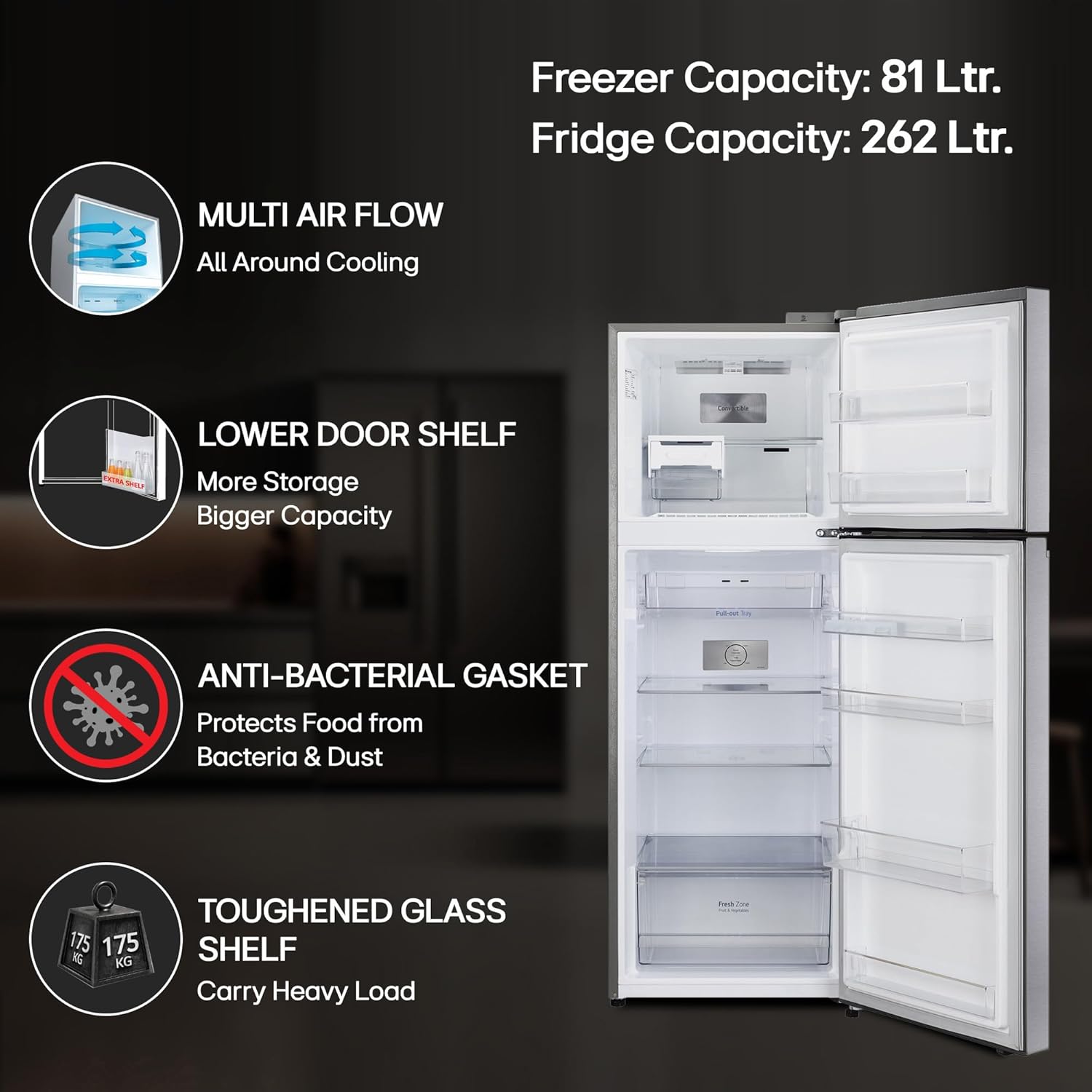 LG 343 L 3 Star Frost-Free Smart Inverter Double Door Refrigerator (GL-S382SDSX, Dazzle Steel, Convertible with Express Freeze)