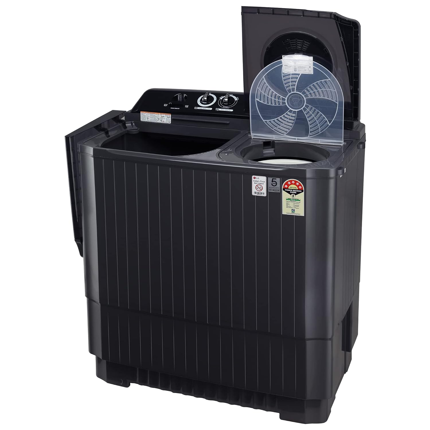 LG 11 Kg 5 Star Wind Jet Dry Rat Away Technology Semi-Automatic Top Loading Washing Machine (P1155SKAZ, Roller Jet Pulsator, Punch + 3, Middle Black)