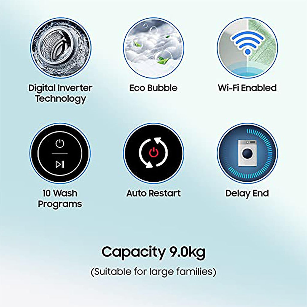 Samsung 9 kg, 5 star, Eco Bubble Technology, Wi-Fi, Soft Closing Door, Fully-Automatic Top Load Washing Machine (WA90BG4542BDTL, Versailles Gray)