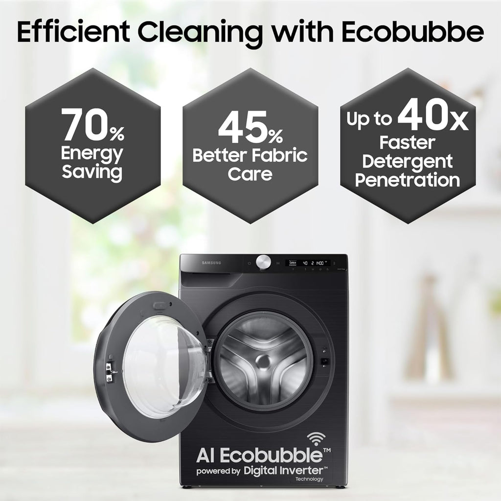 Samsung 8 kg, 5 star, Eco Bubble Technology, AI Control, Wi-Fi, Fully-Automatic Front Load Washing Machine (WW80T504DAB1TL,)