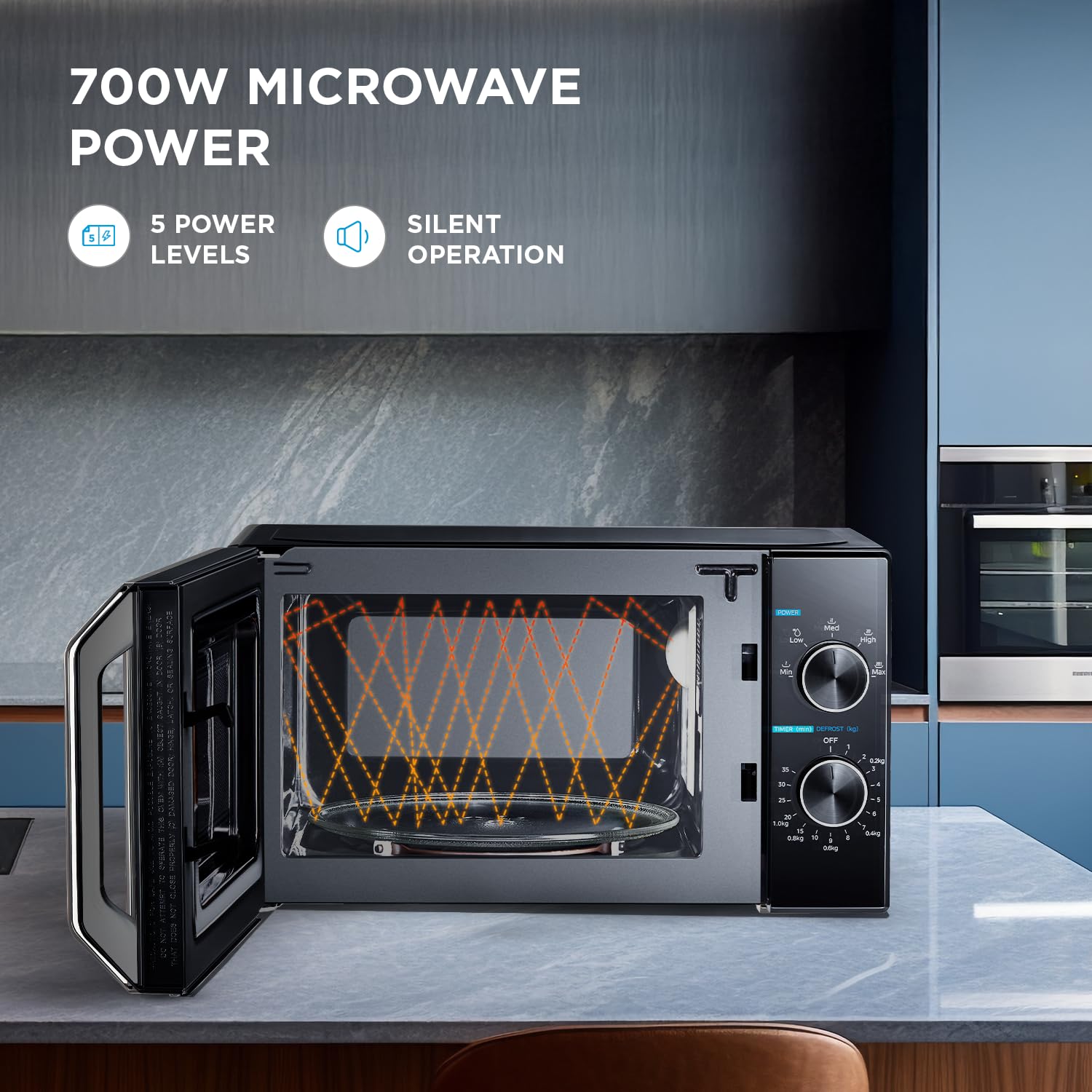 Midea 20L Solo Microwave Oven (MMO20CXAMMPEBK, Black, 5 power levels & Defrost function)