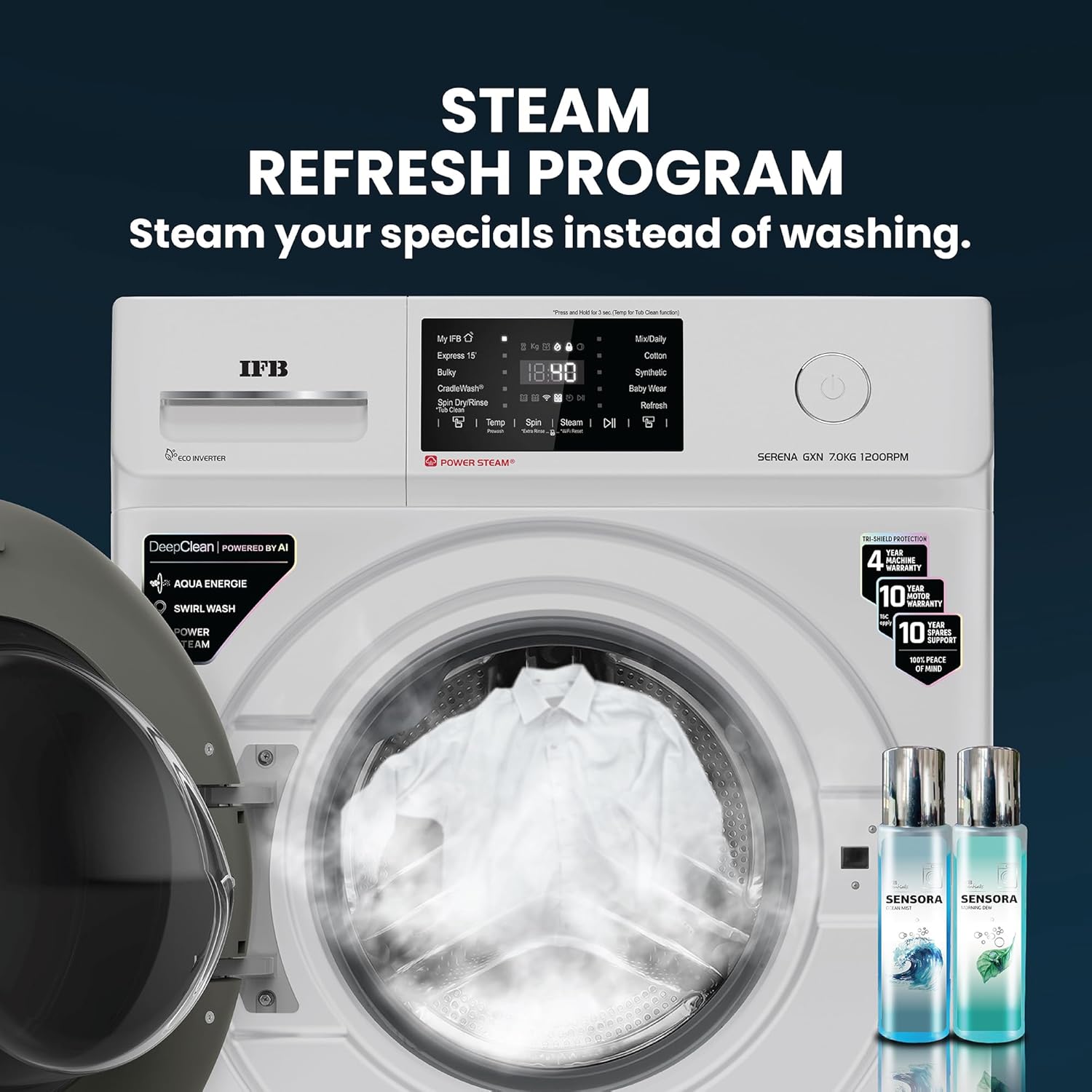 IFB 7 Kg 5 Star, DeepClean® Technology, AI Powered, WiFi, Fully Automatic Front Load Washing Machine (SERENA GXN 7012 CMS, PowerSteam®, 9 Swirl, Steam Refresh, Inbuilt Heater, Eco Inverter, Grey)