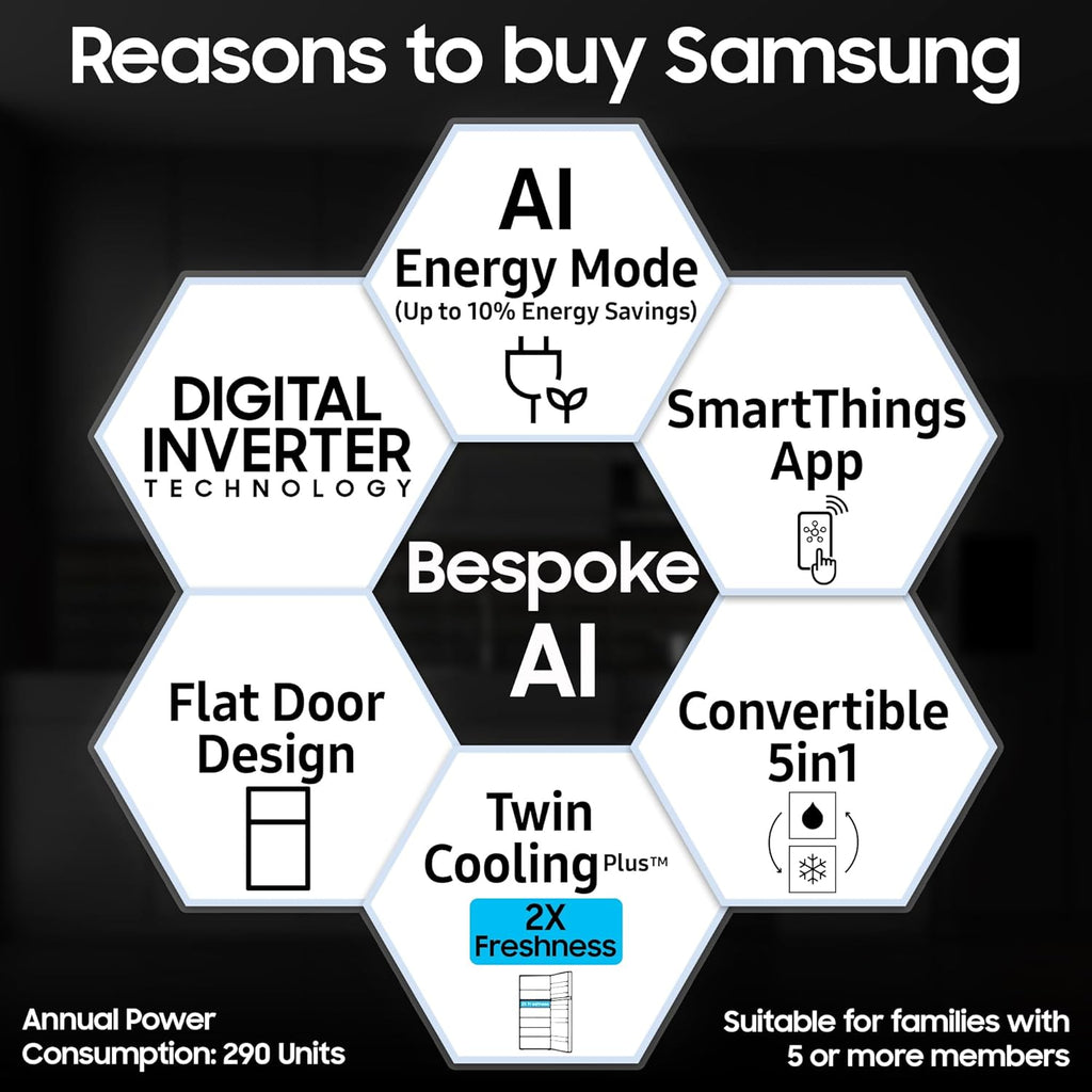 Samsung 419 L, 2 Star, Convertible 5-in-1, Digital Inverter, Frost Free Double Door Refrigerator (RT45DG6A2BS8HL, Silver, Elegant Inox)