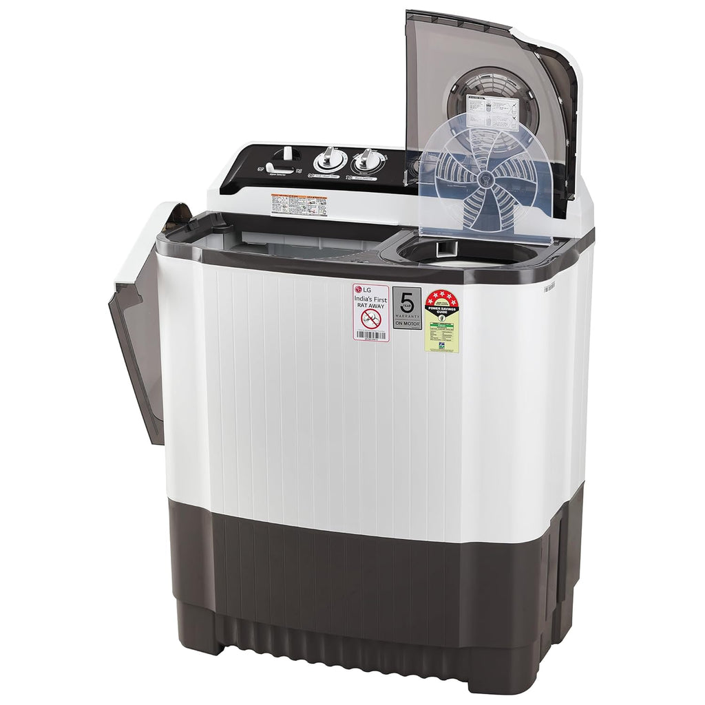 LG 8.0 Kg 5 Star Semi-Automatic Top Loading Washing Machine with Roller Jet Pulsator, Wind Jet Dry, Soak & Rat Away Technology (P8030SGAZ, Collar Scrubber & Rust Free Plastic Base, Dark Gray)