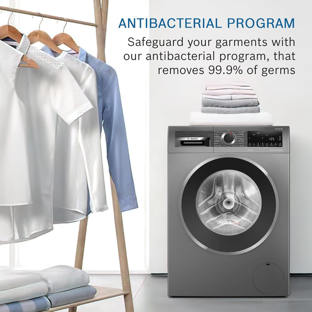 Bosch 10.5/6 KG Inverter Fully Automatic Front Load Washer Dryer (2023 Model, WNA2E4U1IN, 1400 RPM, 14 Wash Programs, LED touch display, Wash & Dry in 60 Mins, Cast Iron Grey)
