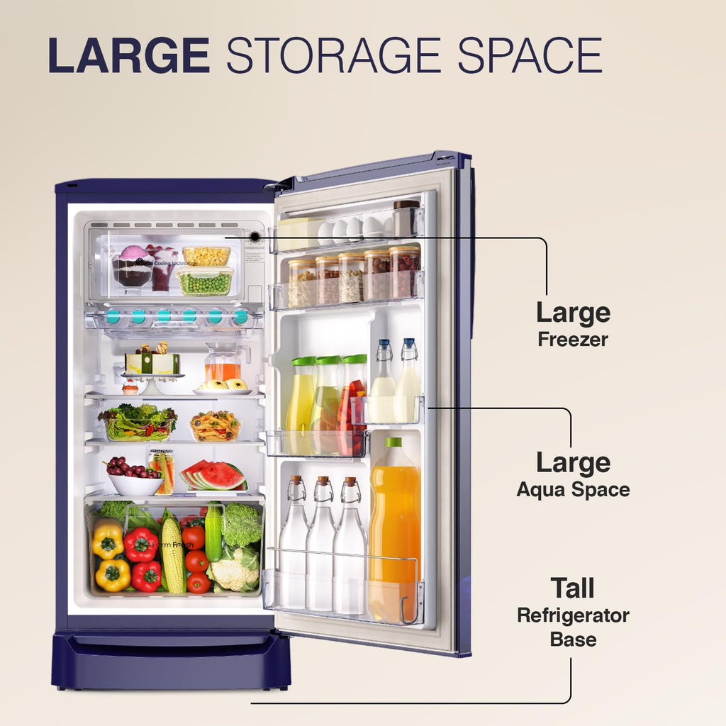 Godrej 183 L 3 Star Farm Fresh Crisper Technology With Jumbo Vegetable Tray Direct Cool Single Door Refrigerator(2023 Model, RD R190C THF FR BL, Floral Blue)