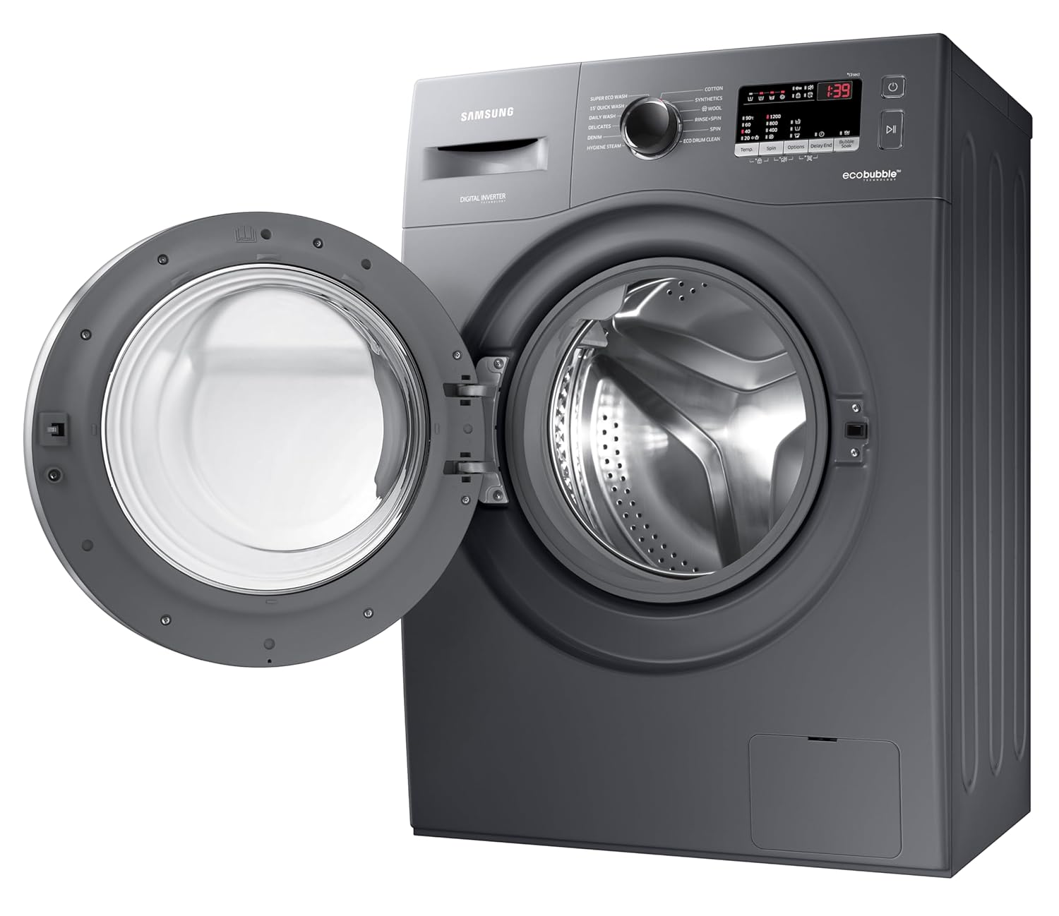 Samsung 7 kg, 5 star, EcoBubble Technology, Hygiene Steam with Inbuilt Heater, Digital Inverter, Fully-Automatic Front Load Washing Machine (WW70R22EK0X/TL, INOX GRAY)
