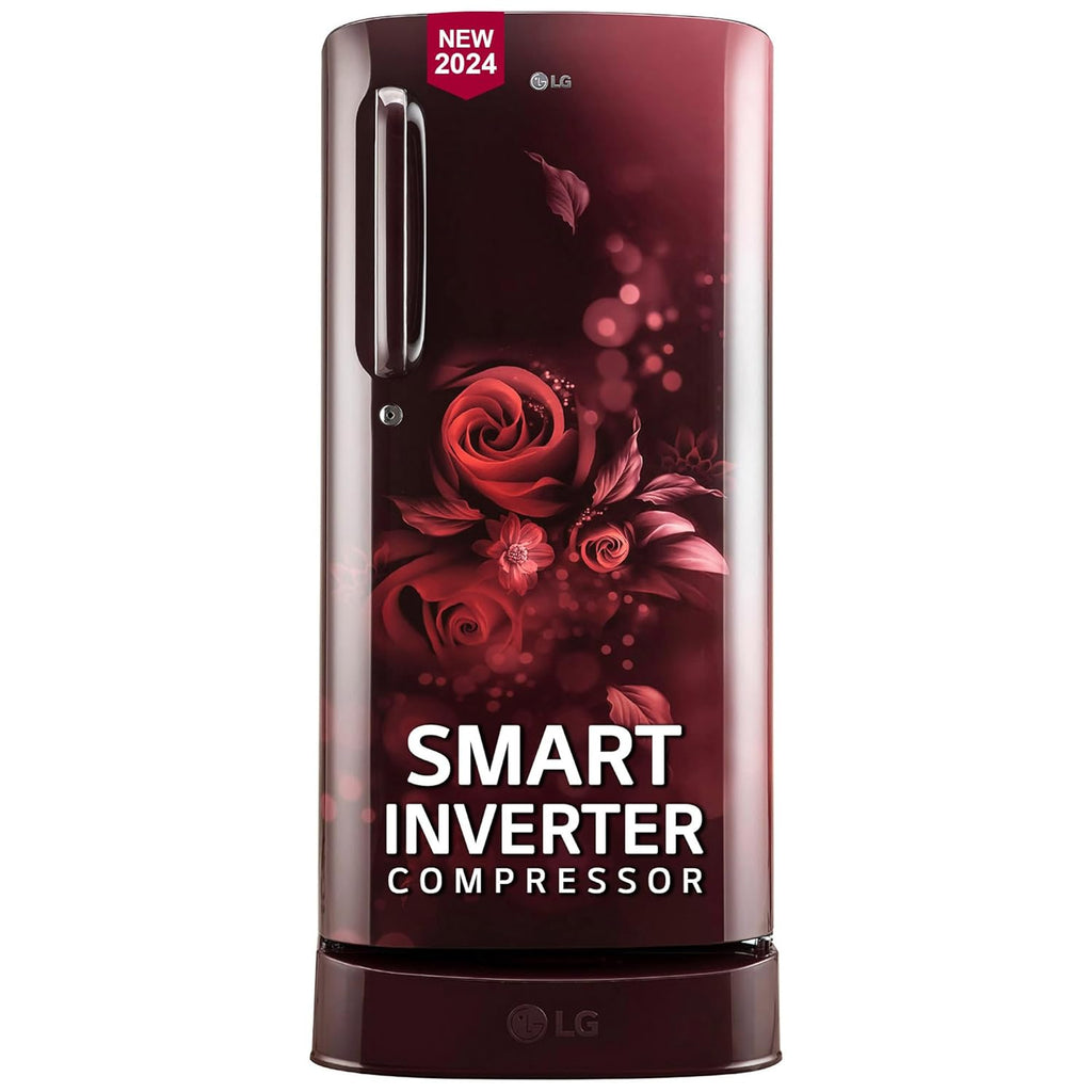 LG 185 L 5 Star Inverter Direct-Cool Single Door Refrigerator (GL-D201ASEU, Scarlet Euphoria, Base stand with drawer)