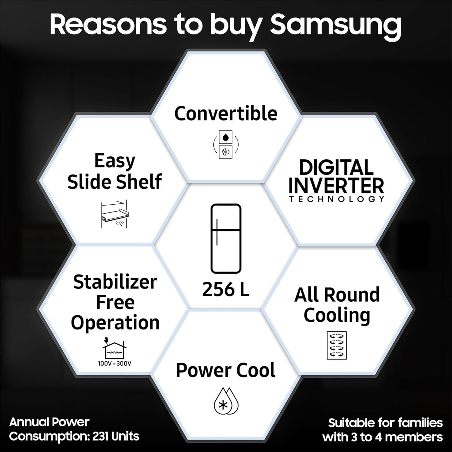 Samsung 256 L, 3 Star, Convertible, Digital Inverter with Display Frost Free Double Door Refrigerator (RT30C3733BX/HL, Luxe Black)